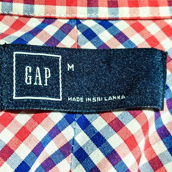 Gap mens medium  red white blue gingham patterned button up shirt - Picture 9 of 10
